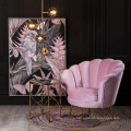 Wholesale Furniture Sofa Lounge Gold Legs Pink Velvet Shell Shaped Armchair modern